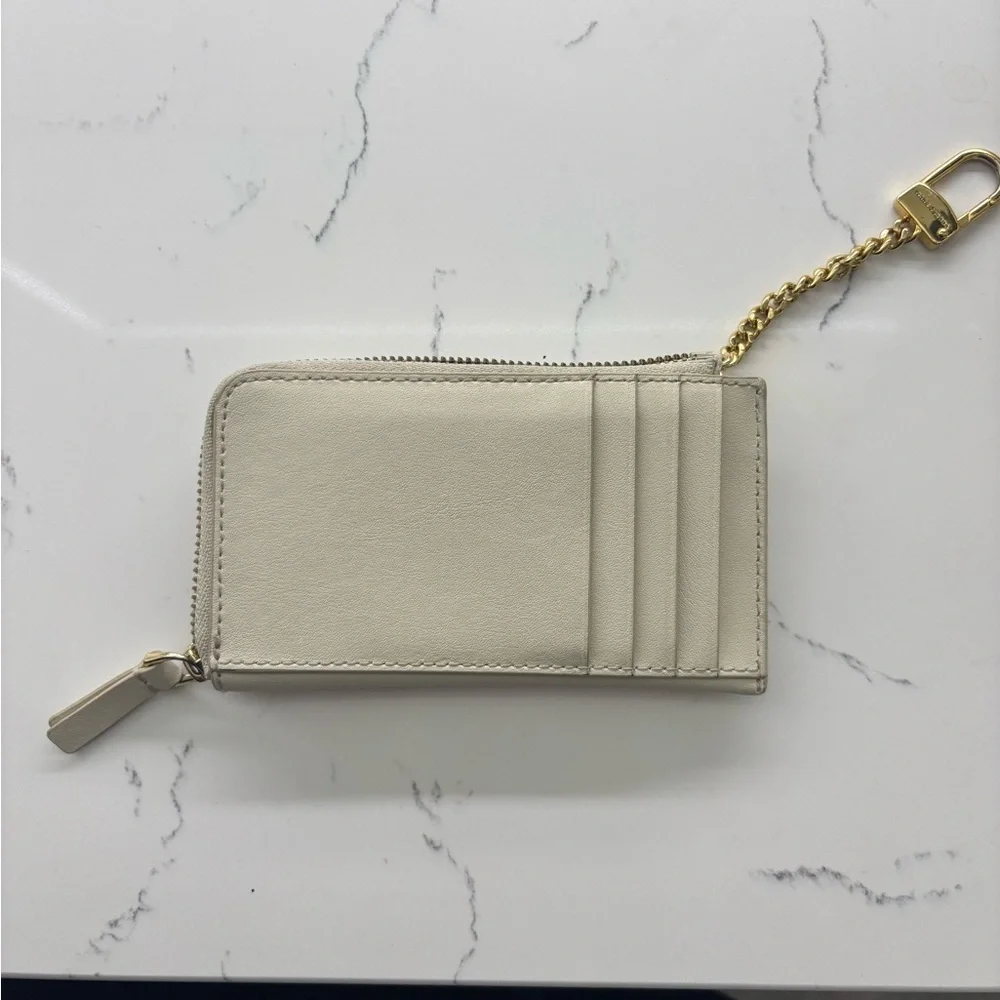 Marc Jacobs Cream Leather Zip Card Case with Gold Hardware